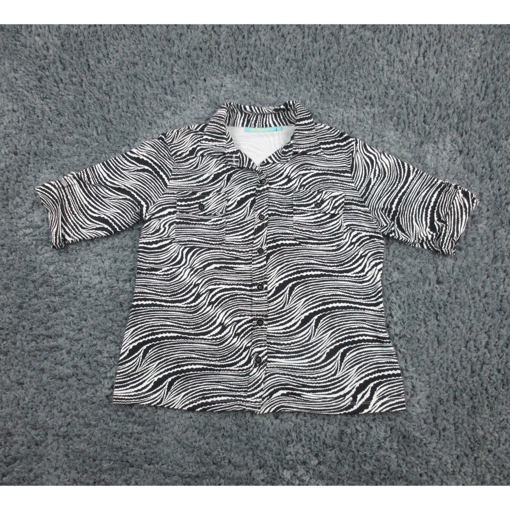 Anthony's Resort Wear Shirt Womens Medium Black White Striped Button Up